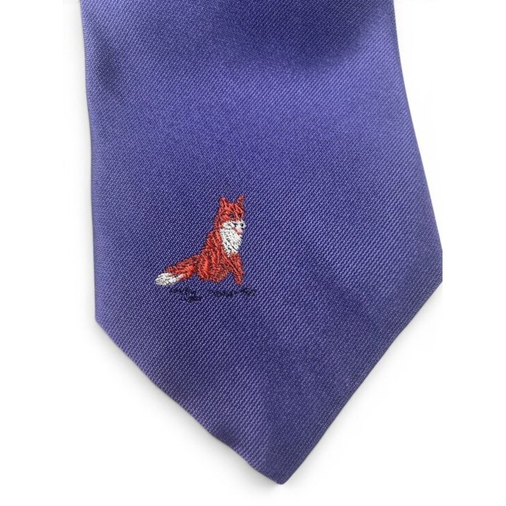 Vintage Perry Ellis Handmade Necktie Embroidered Silk‎ Fox Hunt Dark Academia